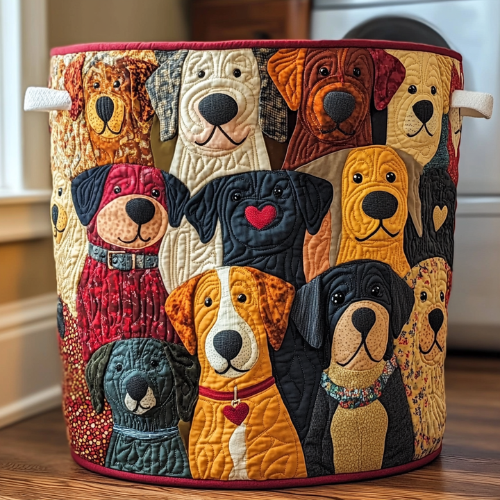Colorful Dogs | Quilted Laundry Basket