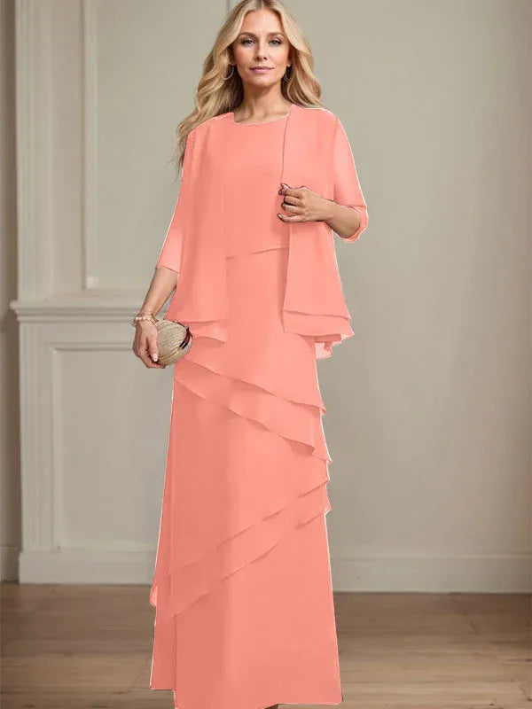 Floor-Length Chiffon Mother of the Bride Dress with Sheath Scoop Design