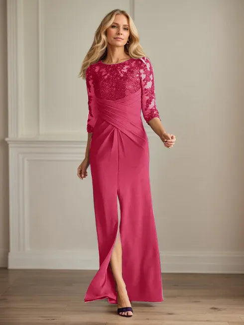 Plum Lace & Stretch Crepe Mother of the Bride Sheath Dress