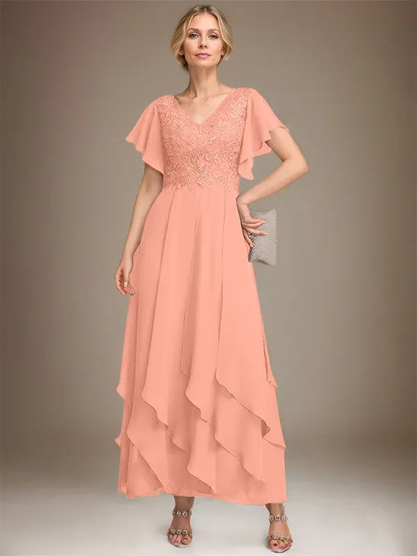 Samantha| A-Line V-Neck Lace Chiffon