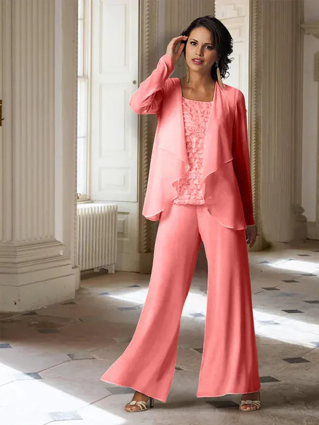 Chiffon Long Sleeve Mother of the Bride Pantsuit with Jacket