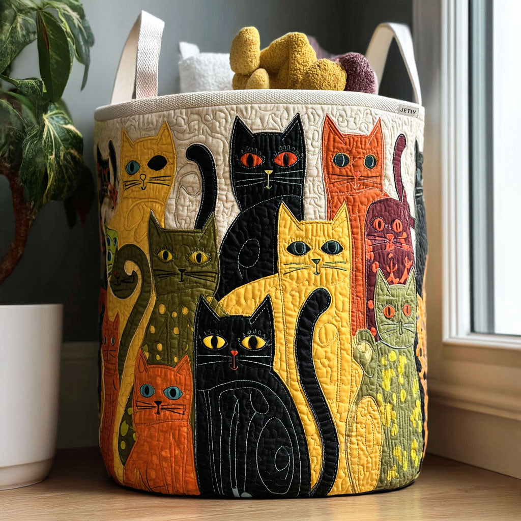 The Cat Crowd | Quilted Laundry Basket