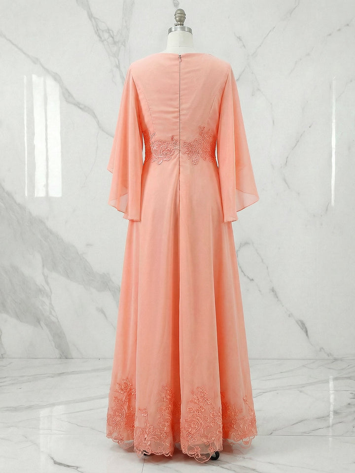 A-Line Scoop Neck Illusion Lace Chiffon Mother of the Bride Dress with Sequins and Ankle-Length Hem