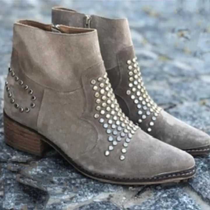 Emeline | Suede Chunky Pointed-Toe Studded Boots