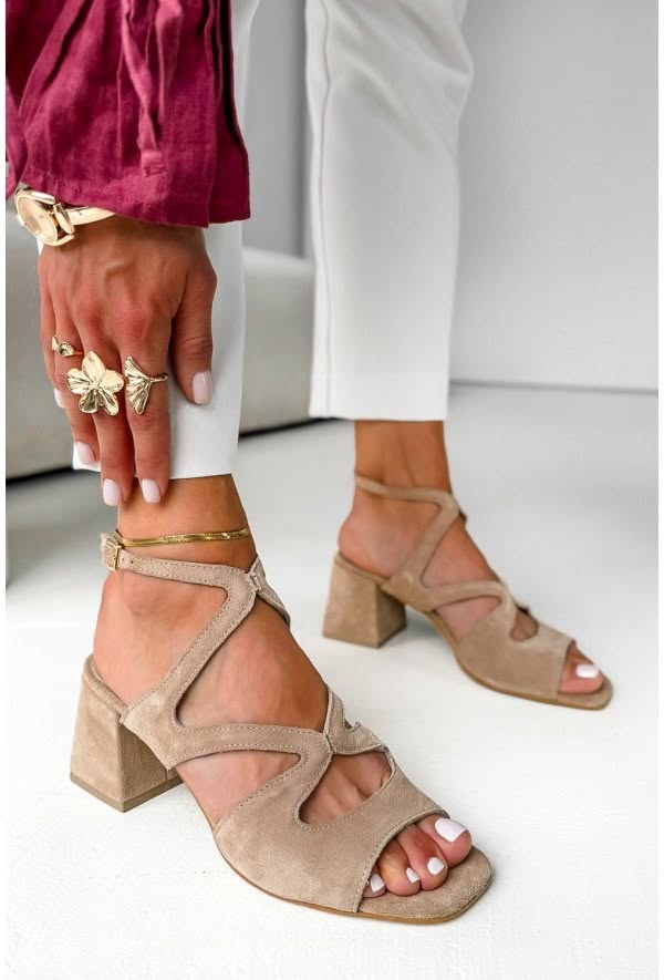 Gilda | Block Suede Square-Toe Ankle Strap Heels