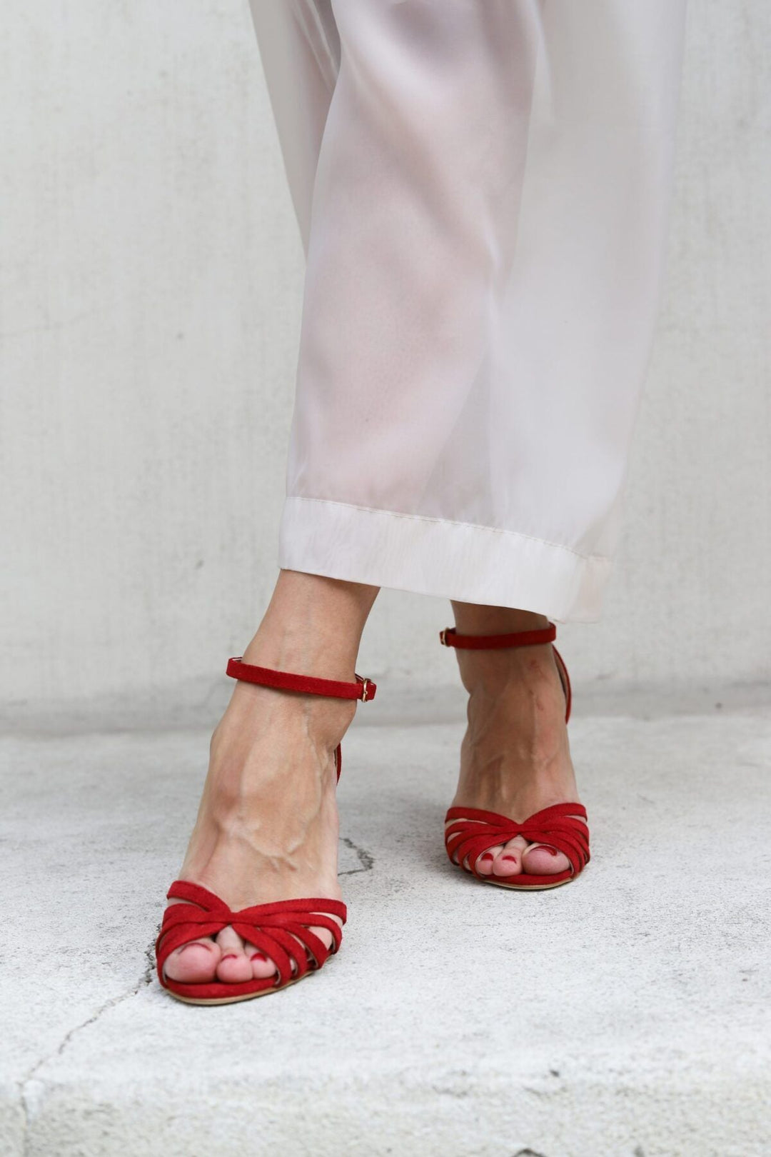 Margarethe | Suede Open-Toe Crossover Strap Sandals