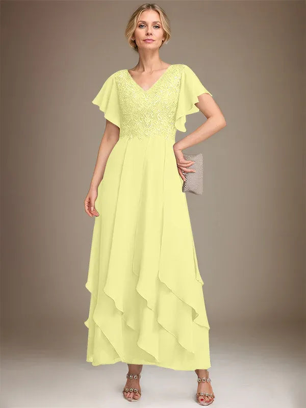 Samantha| A-Line V-Neck Lace Chiffon