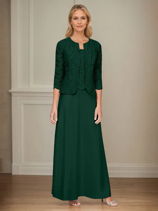 Glitter Lace and Satin Skirt Set with Open Jacket Dress
