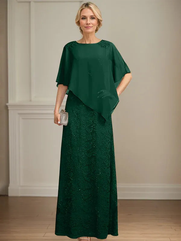 Floor-Length Chiffon Lace Sheath Dress with Sequins and Beading for Mother of the Bride