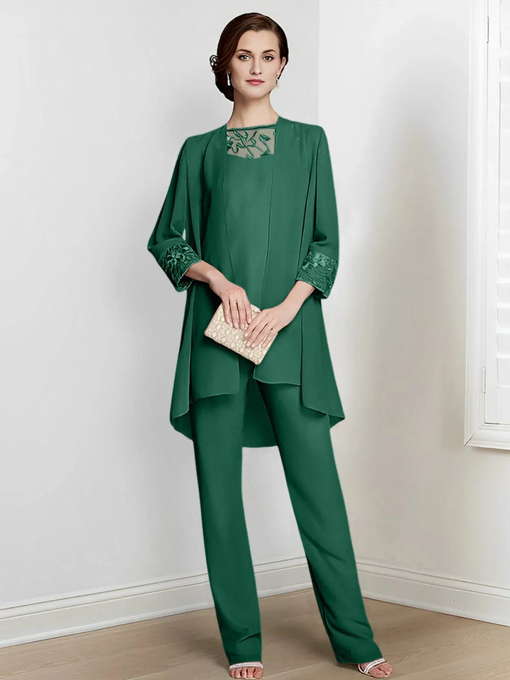 Chiffon Long Sleeve Mother of the Bride Pantsuit with Jacket
