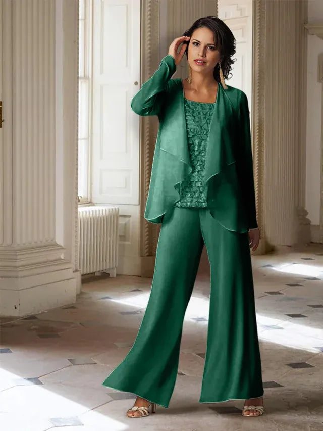 Chiffon Long Sleeve Mother of the Bride Pantsuit with Jacket