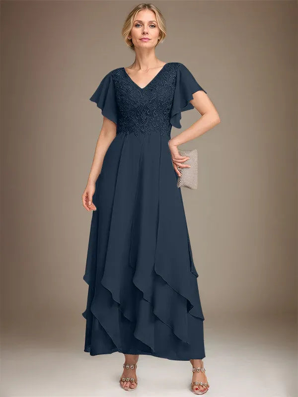 Samantha| A-Line V-Neck Lace Chiffon
