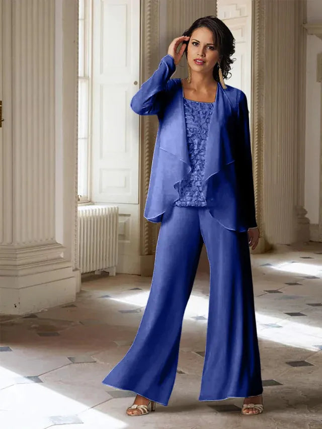 Chiffon Long Sleeve Mother of the Bride Pantsuit with Jacket