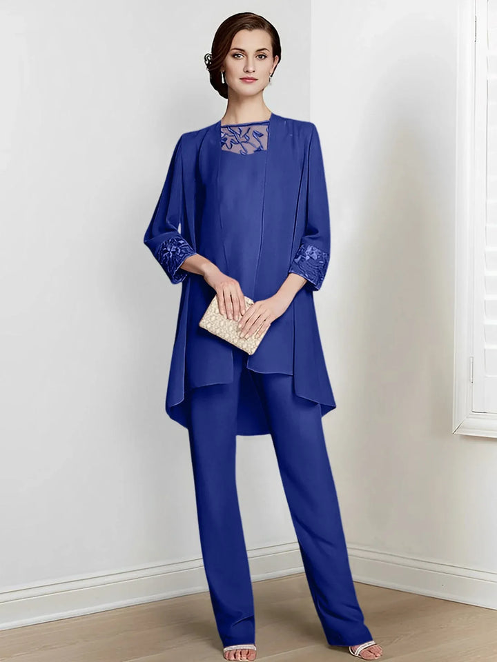 Chiffon Long Sleeve Mother of the Bride Pantsuit with Jacket