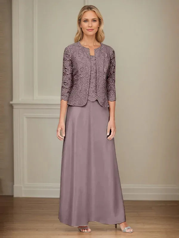 Glitter Lace and Satin Skirt Set with Open Jacket Dress