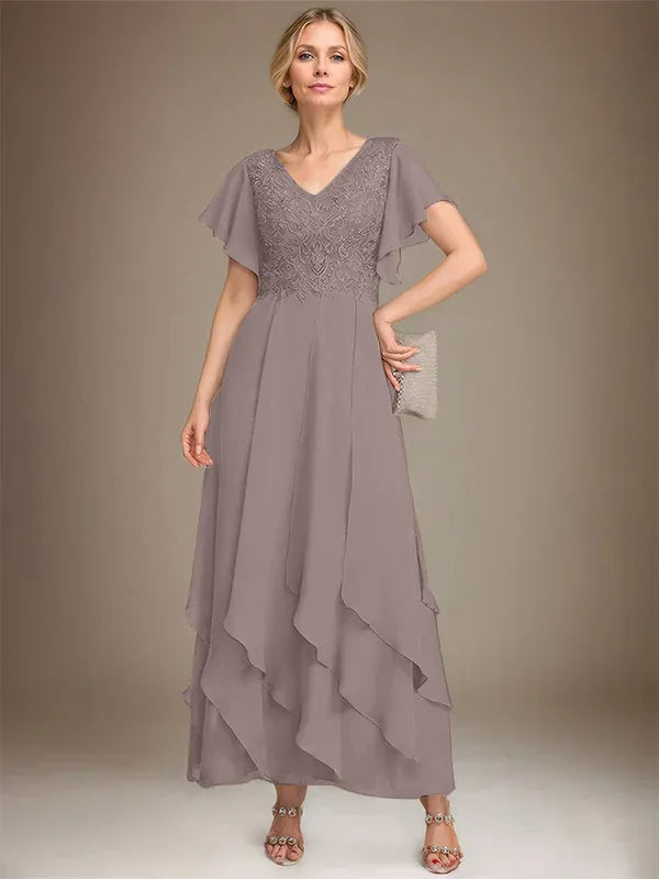 Samantha| A-Line V-Neck Lace Chiffon