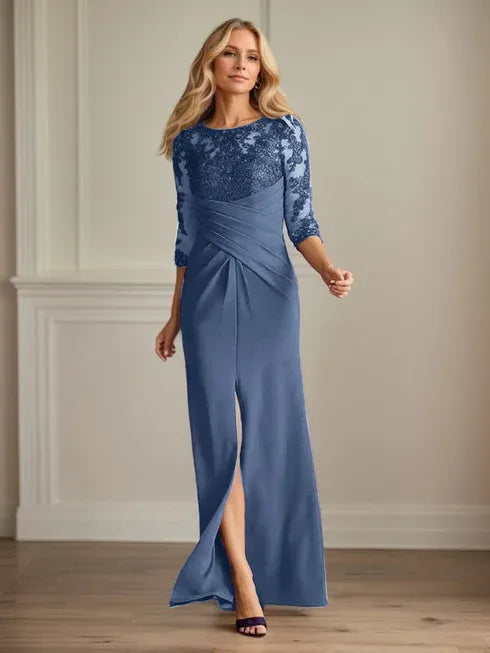 Plum Lace & Stretch Crepe Mother of the Bride Sheath Dress