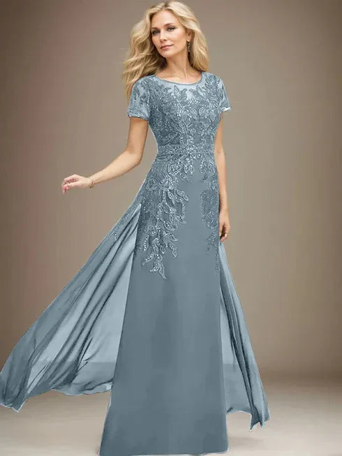 Floor-Length Lace Chiffon Mother of the Bride Dress with Sheath/Column Scoop Illusion and Sequins