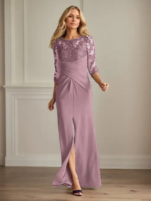 Plum Lace & Stretch Crepe Mother of the Bride Sheath Dress