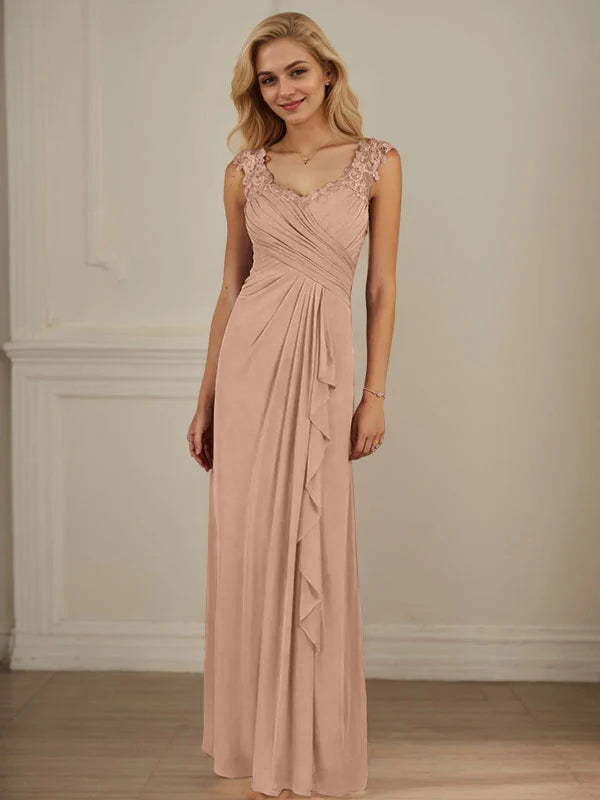 Champagne A-Line Dress with Sweetheart Neckline and Pleated Mesh Design