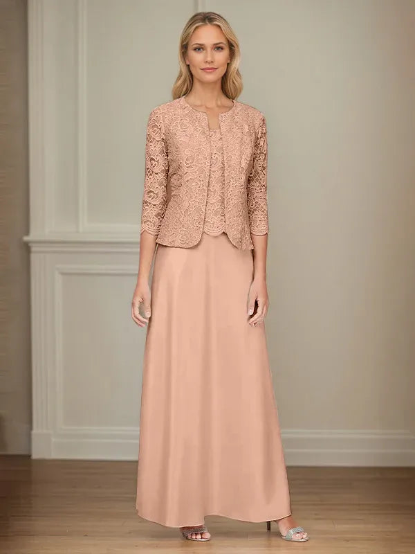 Glitter Lace and Satin Skirt Set with Open Jacket Dress