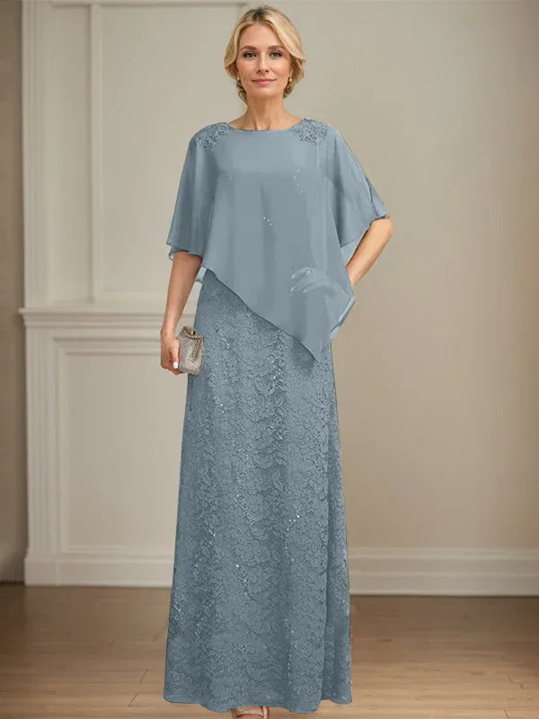 Floor-Length Chiffon Lace Sheath Dress with Sequins and Beading for Mother of the Bride