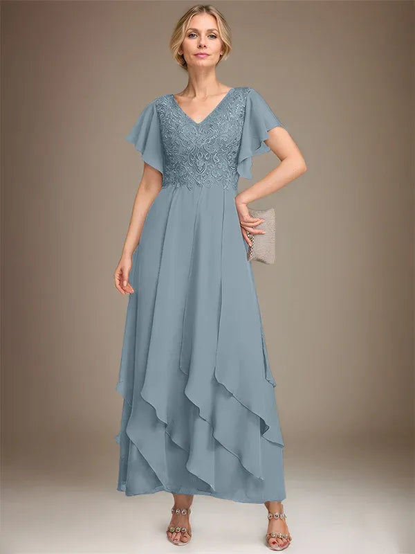 Samantha| A-Line V-Neck Lace Chiffon