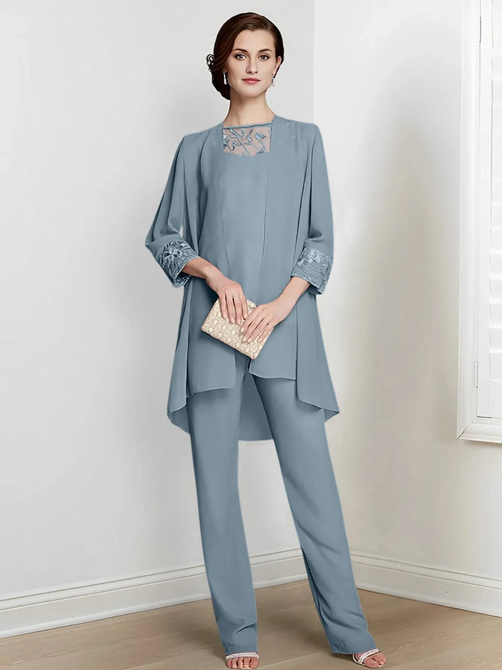 Chiffon Long Sleeve Mother of the Bride Pantsuit with Jacket