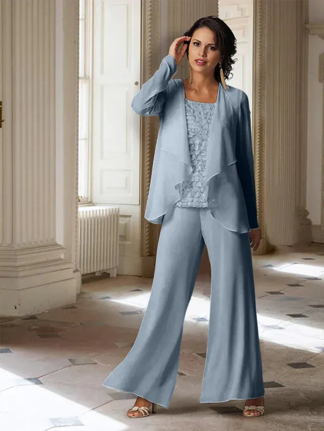 Chiffon Long Sleeve Mother of the Bride Pantsuit with Jacket