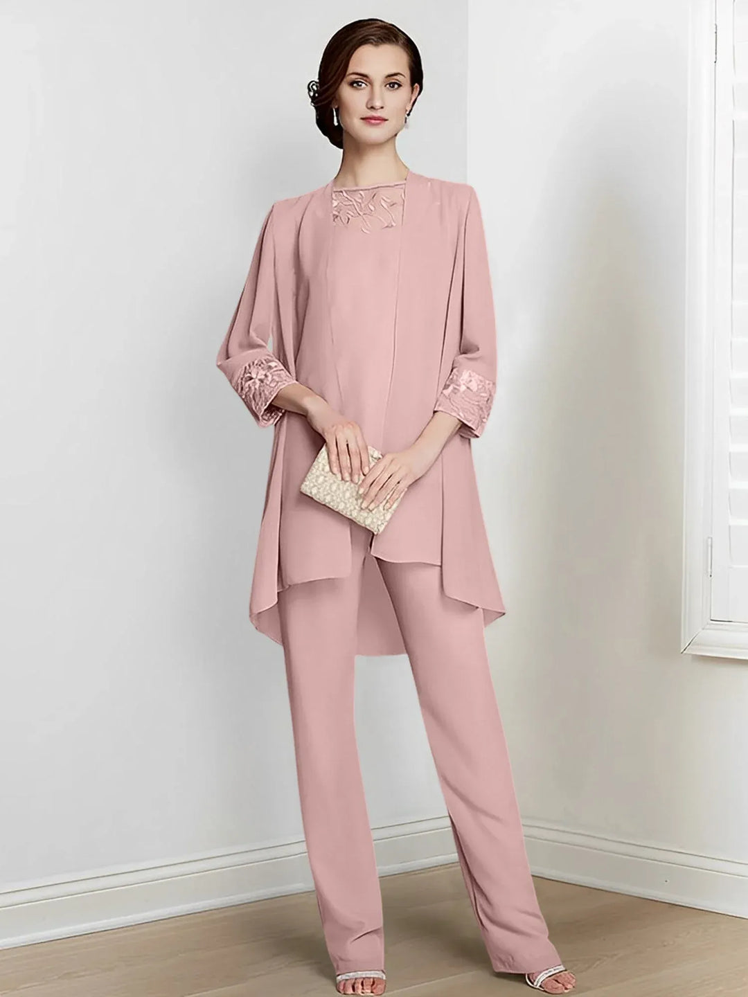 Chiffon Long Sleeve Mother of the Bride Pantsuit with Jacket