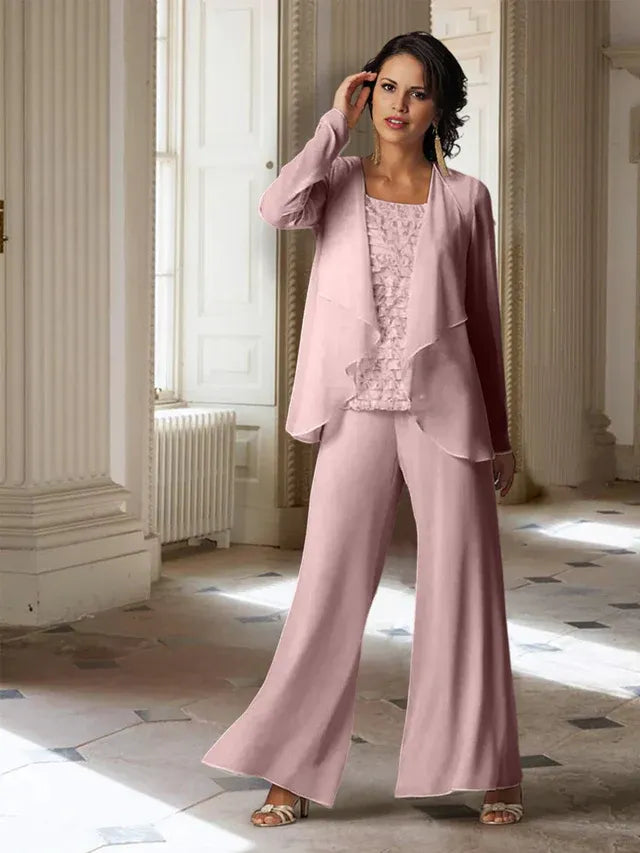 Chiffon Long Sleeve Mother of the Bride Pantsuit with Jacket