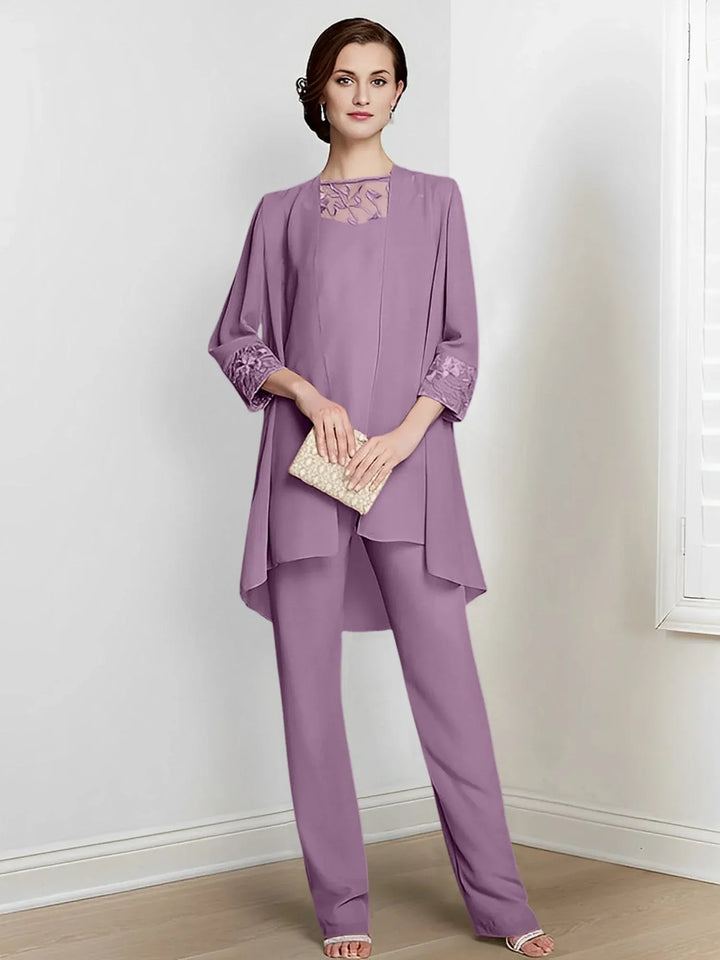 Chiffon Long Sleeve Mother of the Bride Pantsuit with Jacket