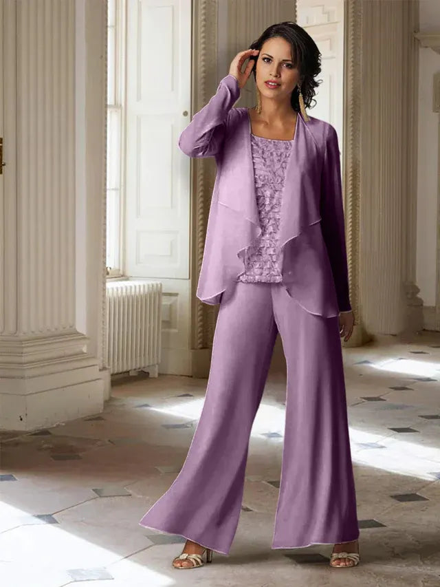 Chiffon Long Sleeve Mother of the Bride Pantsuit with Jacket