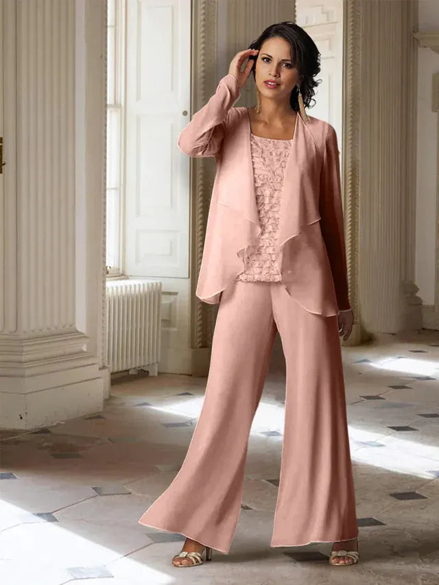 Chiffon Long Sleeve Mother of the Bride Pantsuit with Jacket