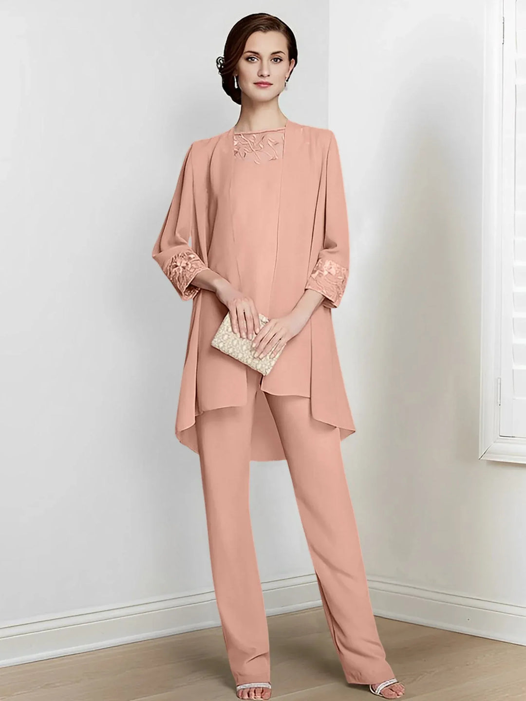 Chiffon Long Sleeve Mother of the Bride Pantsuit with Jacket
