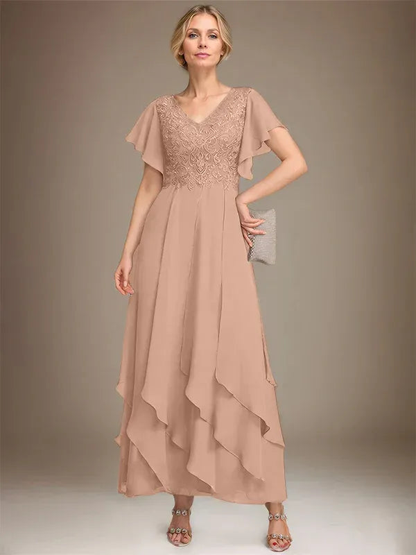 Samantha| A-Line V-Neck Lace Chiffon