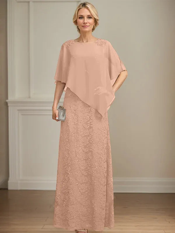 Floor-Length Chiffon Lace Sheath Dress with Sequins and Beading for Mother of the Bride