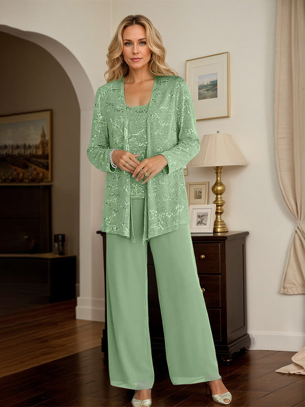 Chiffon Mother of the Bride Pantsuit Set with Jacket and Sequins