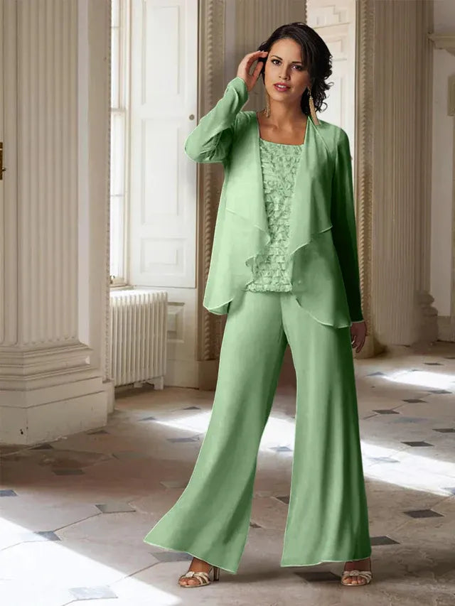 Chiffon Long Sleeve Mother of the Bride Pantsuit with Jacket