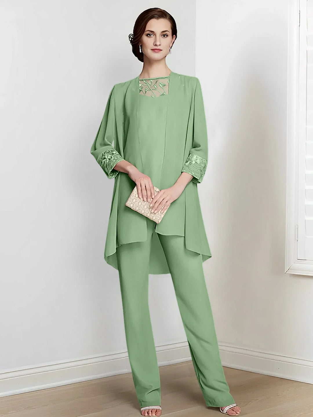 Chiffon Long Sleeve Mother of the Bride Pantsuit with Jacket