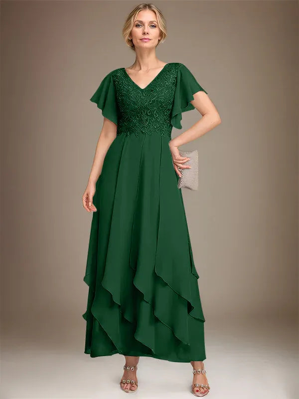 Samantha| A-Line V-Neck Lace Chiffon