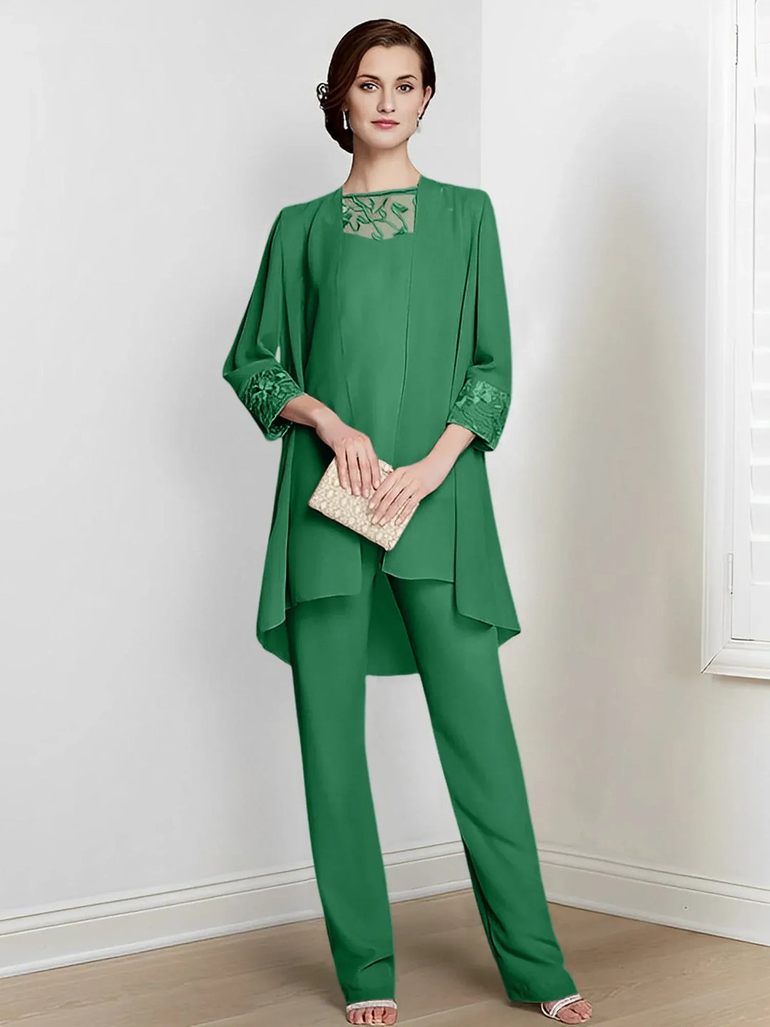 Chiffon Long Sleeve Mother of the Bride Pantsuit with Jacket