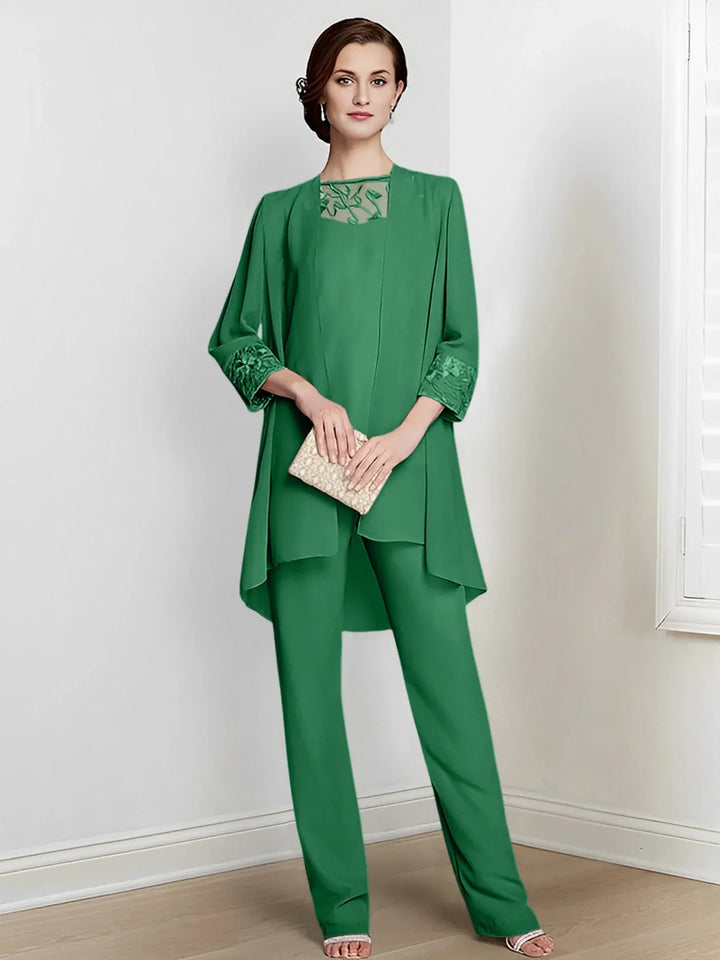 Chiffon Long Sleeve Mother of the Bride Pantsuit with Jacket