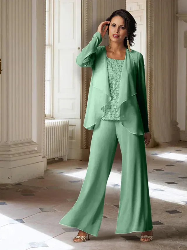 Chiffon Long Sleeve Mother of the Bride Pantsuit with Jacket