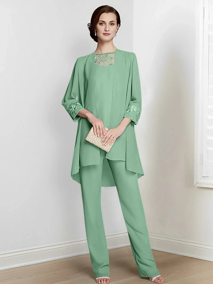 Chiffon Long Sleeve Mother of the Bride Pantsuit with Jacket