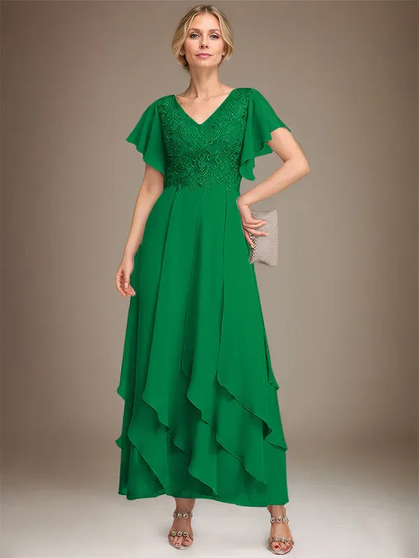 Samantha| A-Line V-Neck Lace Chiffon