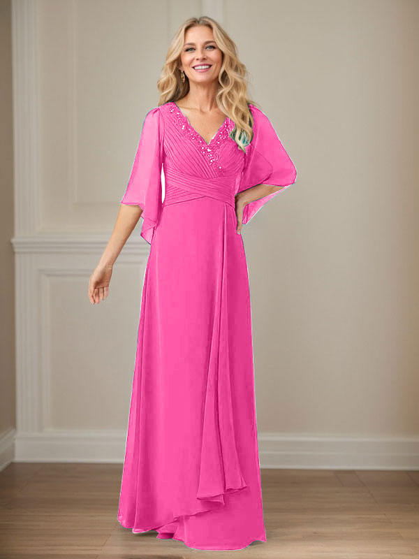 A-Line V-Neck Long Sequin Chiffon Mother of the Bride Dress