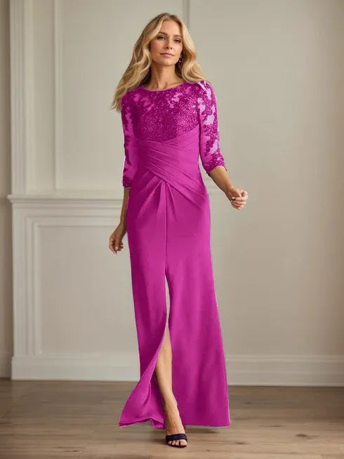Plum Lace & Stretch Crepe Mother of the Bride Sheath Dress