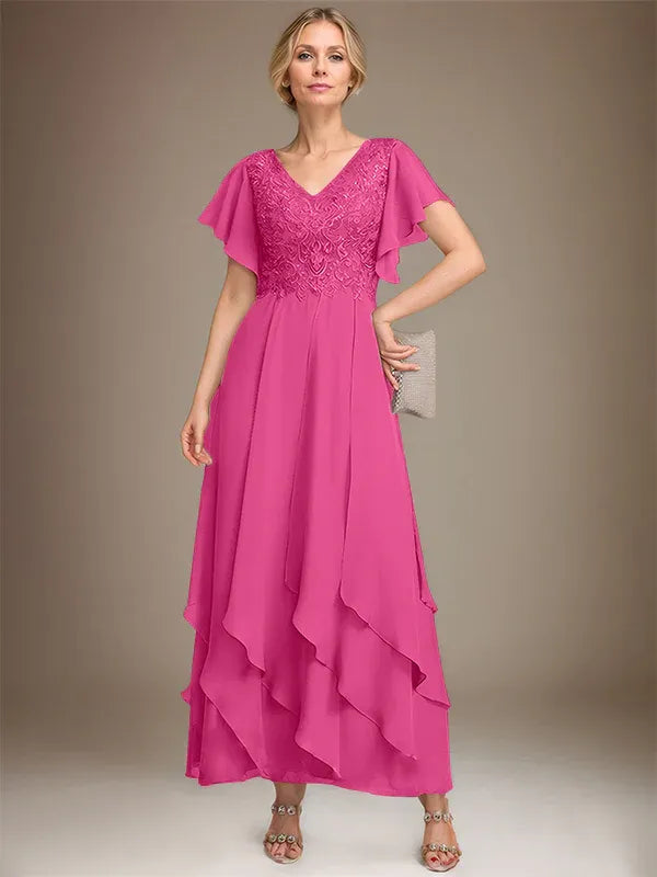 Samantha| A-Line V-Neck Lace Chiffon