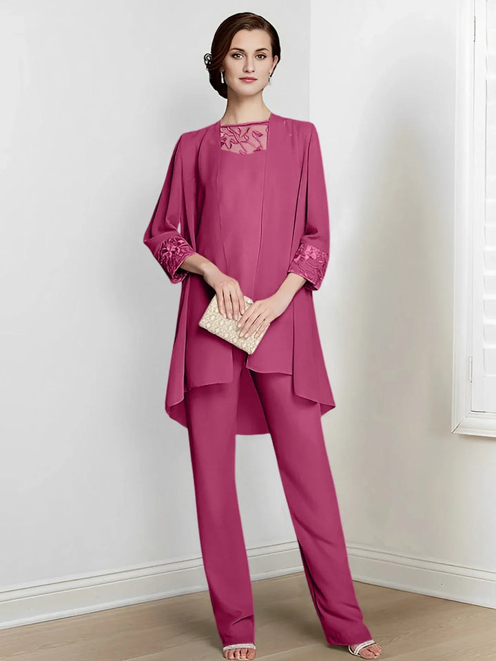 Chiffon Long Sleeve Mother of the Bride Pantsuit with Jacket